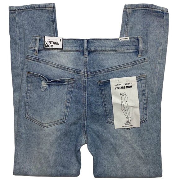 Almost Famous Vintage Mom Jeans Women's Faded Blue Distressed Destructed NEW - Picture 2 of 14